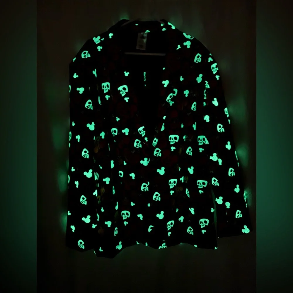 NWT Disney Mickey Mouse Pumpkin Glow In Dark Halloween Orange Black Blazer L/XL